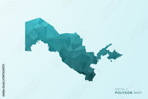 Uzbekistan Map - Polygon style vector illustration in teal blue-green low poly geometric design, modern minimal silhouette.