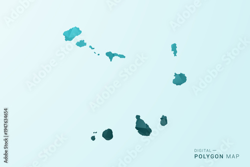Cabo Verde Map - Polygon style vector illustration in teal blue-green low poly geometric design, modern minimal silhouette.