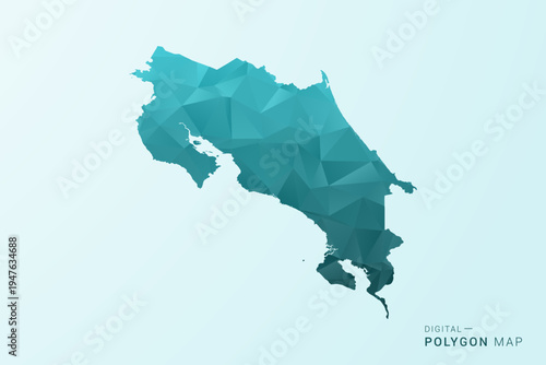Costa Rica Map - Polygon style vector illustration in teal blue-green low poly geometric design, modern minimal silhouette.