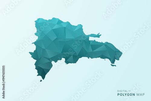 Dominican Republic Map - Polygon style vector illustration in teal blue-green low poly geometric design, modern minimal silhouette.