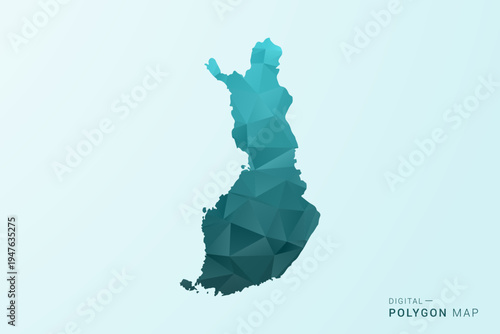 Finland Map - Polygon style vector illustration in teal blue-green low poly geometric design, modern minimal silhouette.