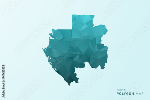 Gabon Map - Polygon style vector illustration in teal blue-green low poly geometric design, modern minimal silhouette.