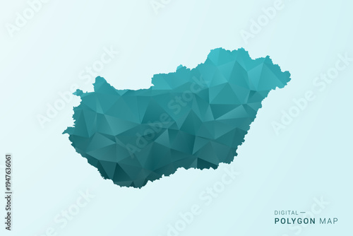 Hungary Map - Polygon style vector illustration in teal blue-green low poly geometric design, modern minimal silhouette.