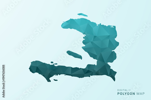 Haiti Map - Polygon style vector illustration in teal blue-green low poly geometric design, modern minimal silhouette.