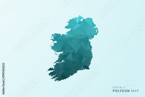 Ireland Map - Polygon style vector illustration in teal blue-green low poly geometric design, modern minimal silhouette.