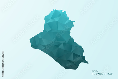 Iraq Map - Polygon style vector illustration in teal blue-green low poly geometric design, modern minimal silhouette.