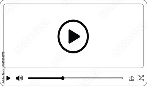 Digital video player interface with play button volume control and progress bar for web design multimedia streaming and online cinema apps