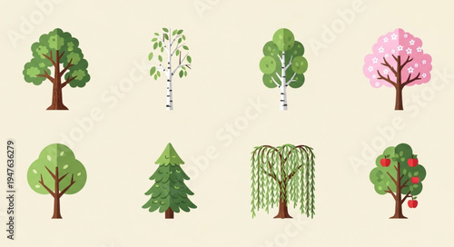 Diverse Tree Collection - Oak, Birch, Aspen, Cherry Blossom, and More.