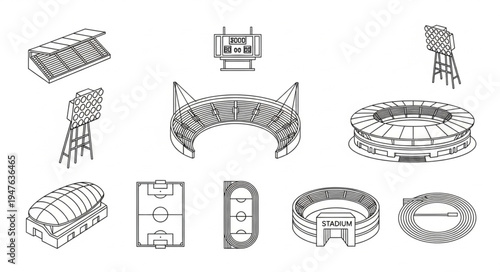 Collection of Architectural Structures and Designs in Black and White.