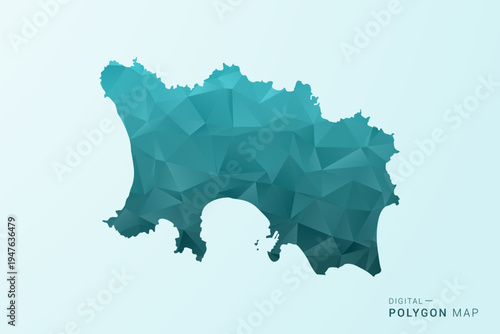 Jersey Map - Polygon style vector illustration in teal blue-green low poly geometric design, modern minimal silhouette.