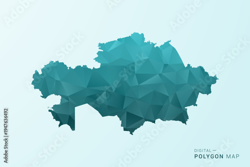 Kazakhstan Map - Polygon style vector illustration in teal blue-green low poly geometric design, modern minimal silhouette.