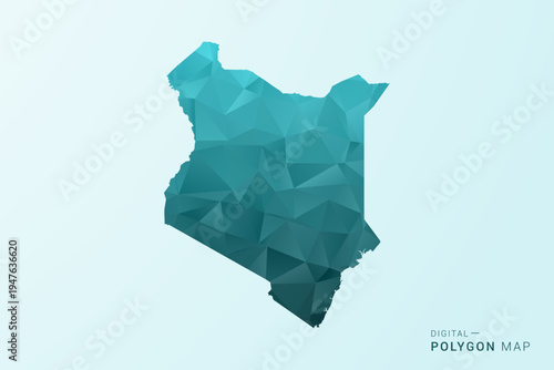 Kenya Map - Polygon style vector illustration in teal blue-green low poly geometric design, modern minimal silhouette.