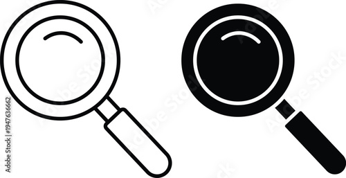 Black and white magnifying glass investigation tool search