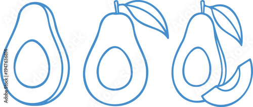 Line art avocado fruits icons transparent