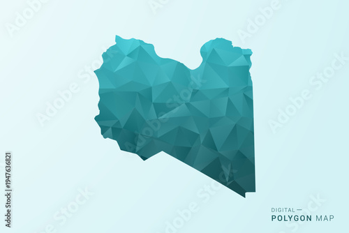 Libya Map - Polygon style vector illustration in teal blue-green low poly geometric design, modern minimal silhouette.