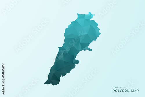 Lebanon Map - Polygon style vector illustration in teal blue-green low poly geometric design, modern minimal silhouette.