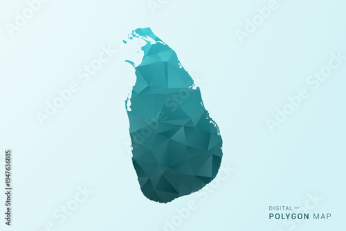 Sri Lanka Map - Polygon style vector illustration in teal blue-green low poly geometric design, modern minimal silhouette.