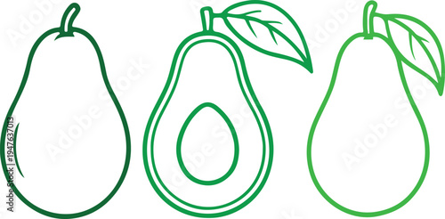 Line art avocado fruits icons transparent