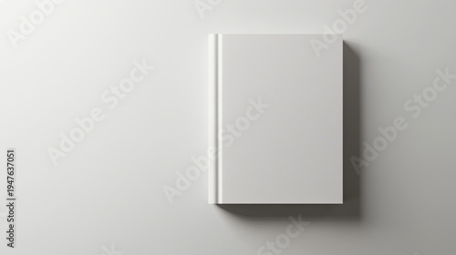Blank white book on white background with minimalist design