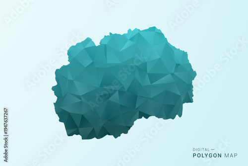 Macedonia Map - Polygon style vector illustration in teal blue-green low poly geometric design, modern minimal silhouette.