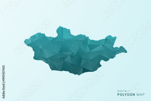 Mongolia Map - Polygon style vector illustration in teal blue-green low poly geometric design, modern minimal silhouette.