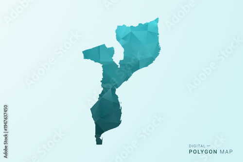Mozambique Map - Polygon style vector illustration in teal blue-green low poly geometric design, modern minimal silhouette.