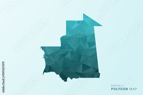 Mauritania Map - Polygon style vector illustration in teal blue-green low poly geometric design, modern minimal silhouette.