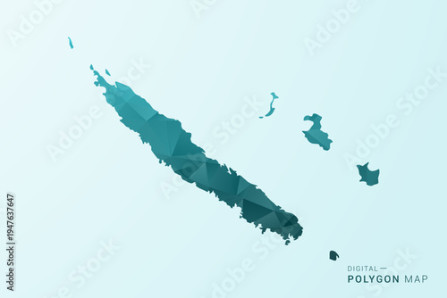 New Caledonia Map - Polygon style vector illustration in teal blue-green low poly geometric design, modern minimal silhouette.
