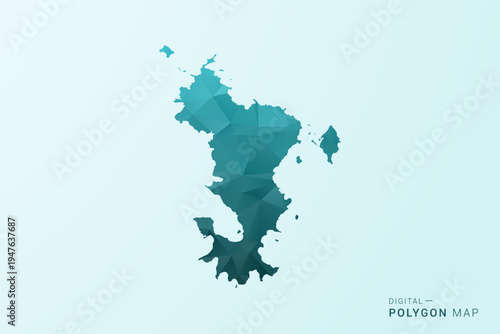Mayotte Map - Polygon style vector illustration in teal blue-green low poly geometric design, modern minimal silhouette.