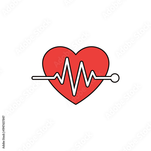 Heartbeat Line With Red Heart Icon vector illustration