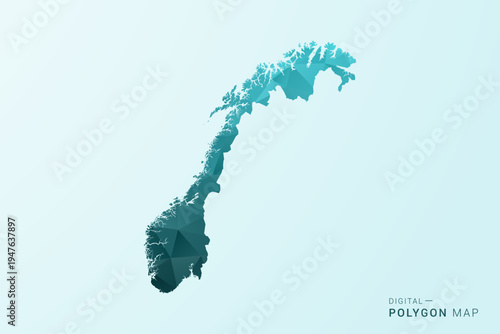 Norway Map - Polygon style vector illustration in teal blue-green low poly geometric design, modern minimal silhouette.