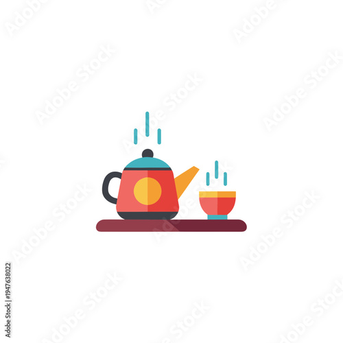 Teapot And Tea Cup Icon Flat Design Style vector illustration