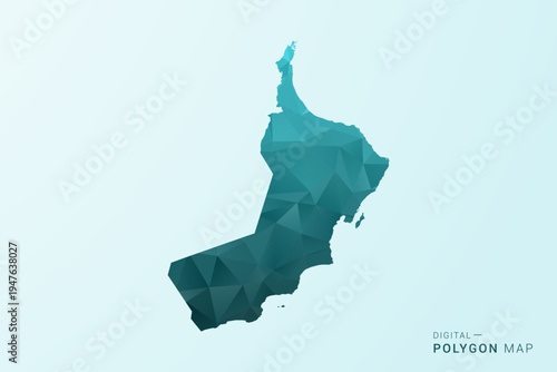 Oman Map - Polygon style vector illustration in teal blue-green low poly geometric design, modern minimal silhouette.