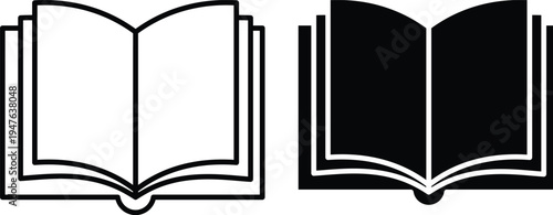 Black and white open book side by side symbol education