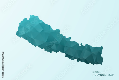 Nepal Map - Polygon style vector illustration in teal blue-green low poly geometric design, modern minimal silhouette.