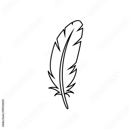 Single Feather Outline on White Background vector illustration