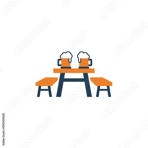 Picnic Table with Beer Glasses Icon vector illustration