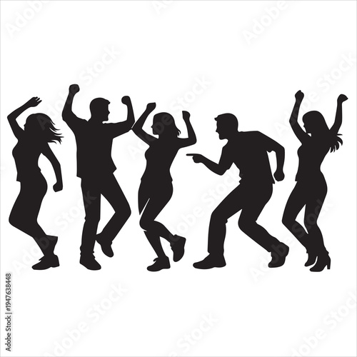 Set of 5 dancing people silhouettes vector