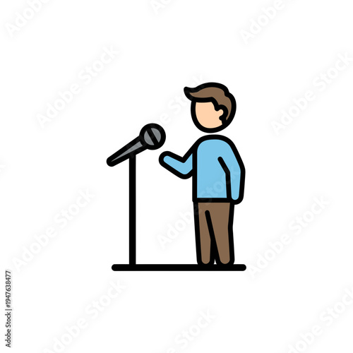 Cartoon Man Speaking at a Microphone vector illustration