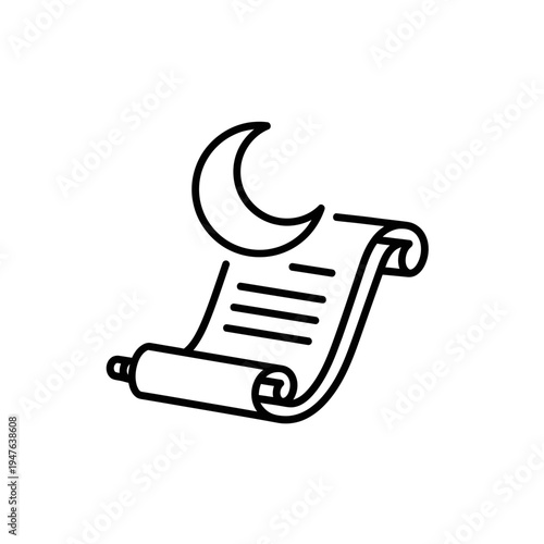 Ramadan Scroll with Crescent Moon Outline Icon vector illustration