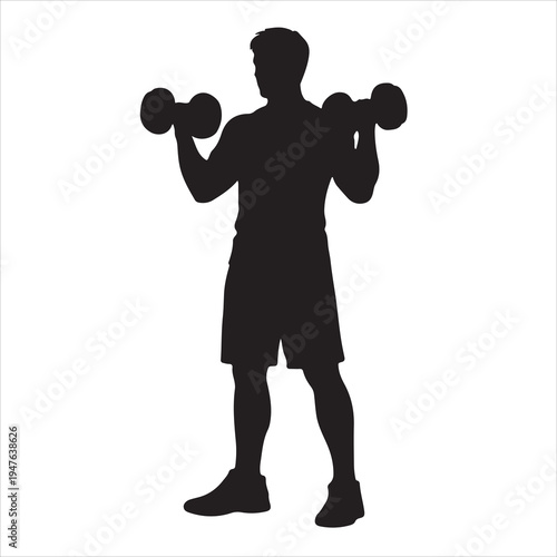 Black silhouette of a man lifting dumbbells vector