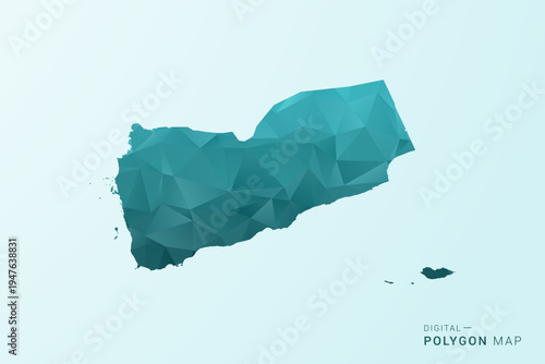 Yemen Map - Polygon style vector illustration in teal blue-green low poly geometric design, modern minimal silhouette.