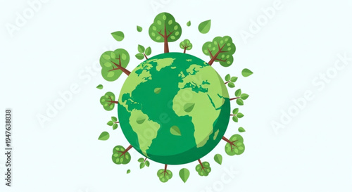 Green earth globe with trees and leaves for environmental conservation and sustainability concepts