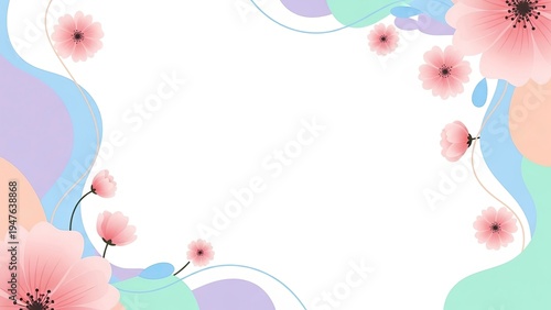 Elegant Pastel Floral Background with Soft Pink Blossoms and Aesthetic Colorful Abstract Waves for Greeting Cards and Spring Season Design