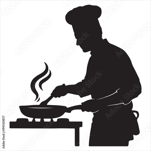 Vector silhouette of chef cooking in kitchen