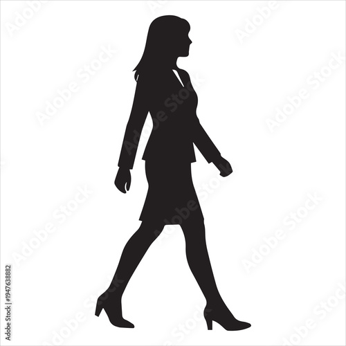 Black silhouette of businesswoman walking in high heels