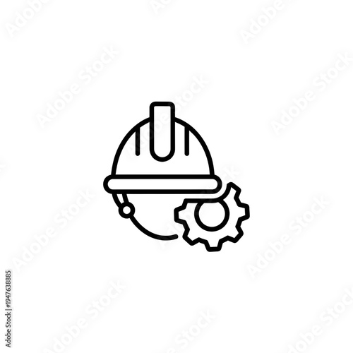 Construction Helmet With Gear Linear Icon vector illustration