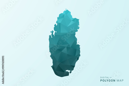 Qatar Map - Polygon style vector illustration in teal blue-green low poly geometric design, modern minimal silhouette.