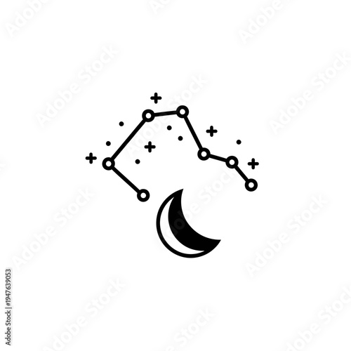 Aquarius Constellation with Moon Line Art vector illustration