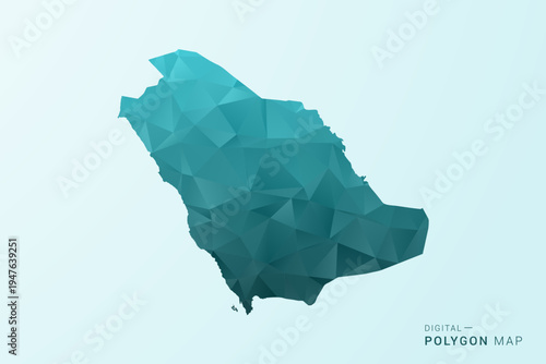Saudi Arabia Map - Polygon style vector illustration in teal blue-green low poly geometric design, modern minimal silhouette.